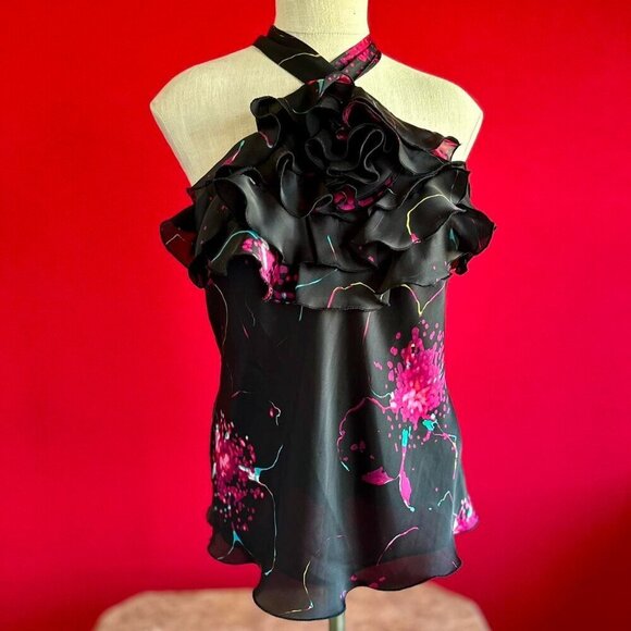 Express Tops - Express Silky Cross Neck Ruffled Top - Size Small